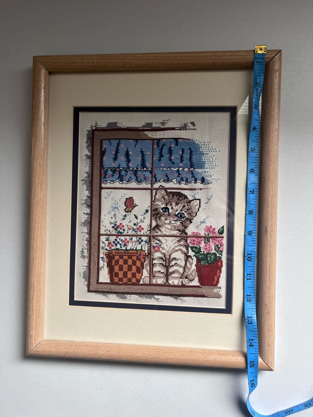 Vintage Whimsy Cat Cross Stitch Art Cottagecore Fairycore Needlepoint Cat Decor - Picture 7 of 7
